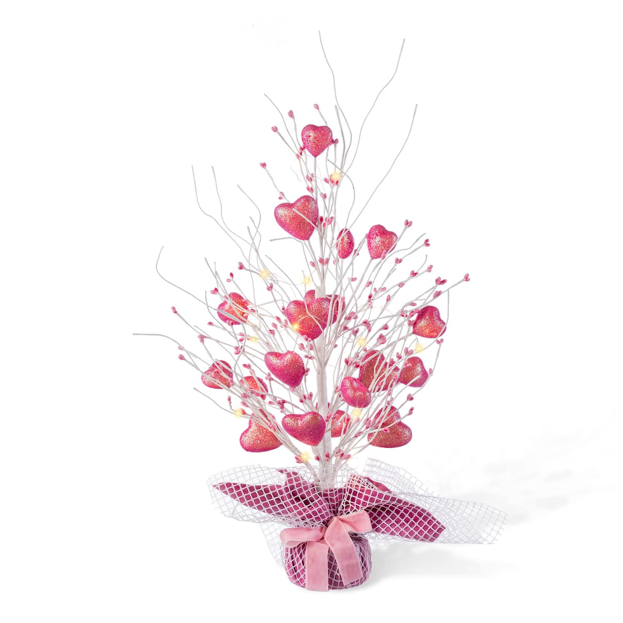 Glitzhome® 21" Lighted Valentine's Pink Heart Table Tree